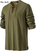 Men's Medieval Lace Up Tunic Shirt Renaissance Viking Pirate Costume Long Sleeve Retro Tops with Belt
