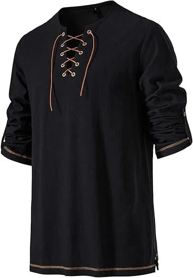 Men's Medieval Lace Up Tunic Shirt Renaissance Viking Pirate Costume Long Sleeve Retro Tops with Belt