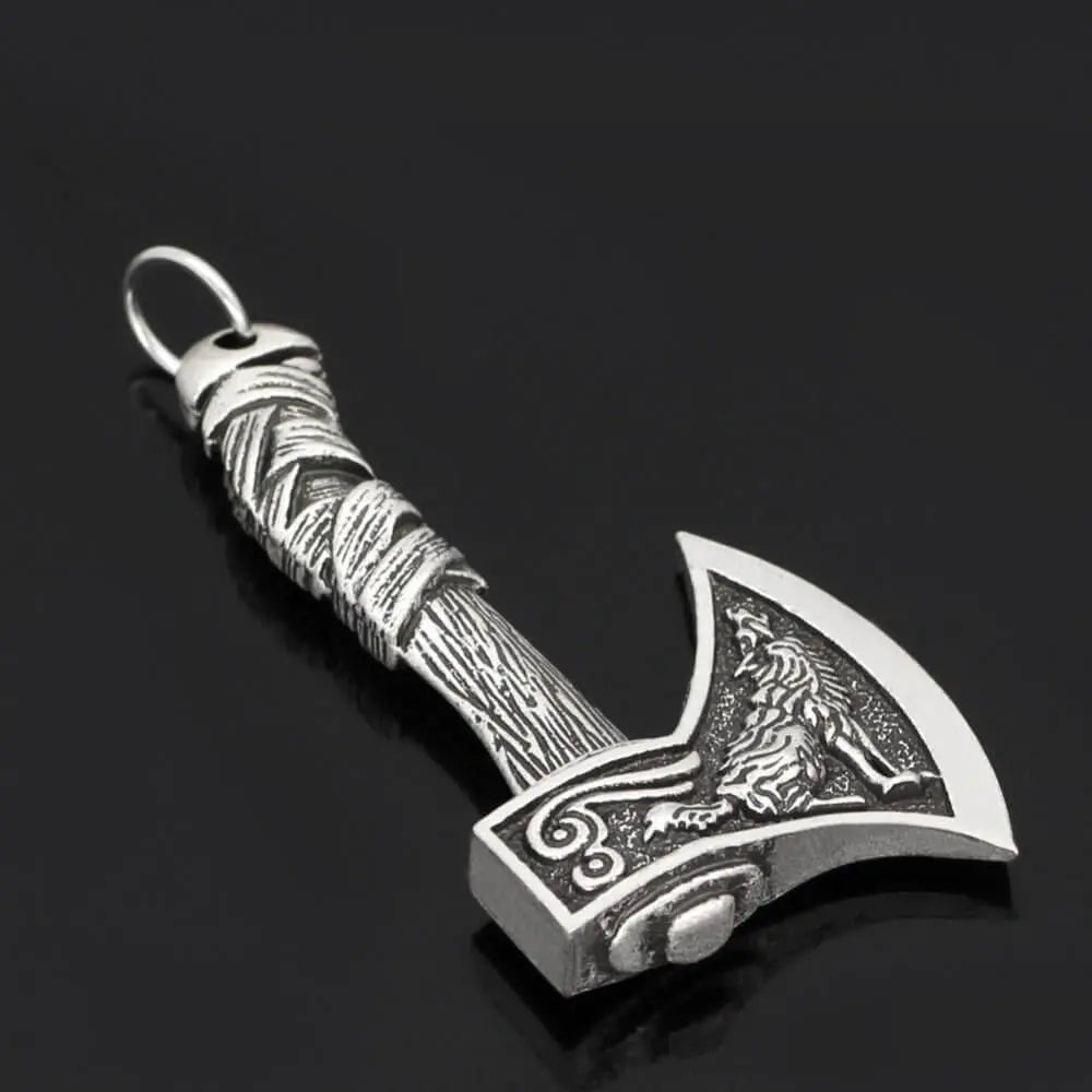 Men's Viking Celtic Wolf Crow Axe Pendant Rune Necklace Charm Nordic Amulet JewelryValhalla Forge