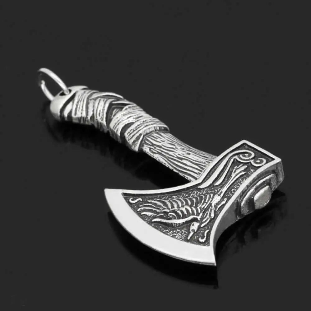 Men's Viking Celtic Wolf Crow Axe Pendant Rune Necklace Charm Nordic Amulet JewelryValhalla Forge